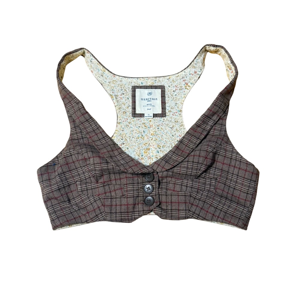 Heritage 1981 Brown Plaid Cropped Racerback Vest Top